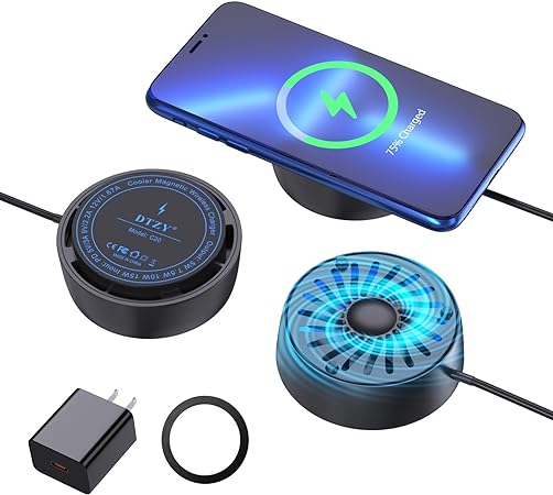 Photo 1 of DTZY Magnetic Wireless Charger Phone Cooler, 15W Fast Charging Compatible with Radiator Wireless Charging for iPhone 14/13/12 Series,Magsafe Wireless Charging for Gaming Video Live Streaming Black
