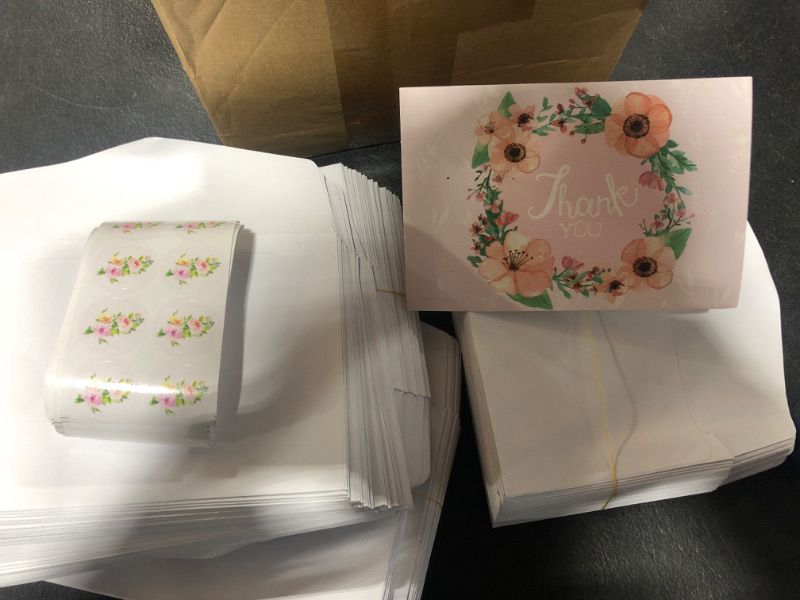 Photo 1 of 360 pcs Floral Thank you- wedding cards with envelopes and sealing stickers