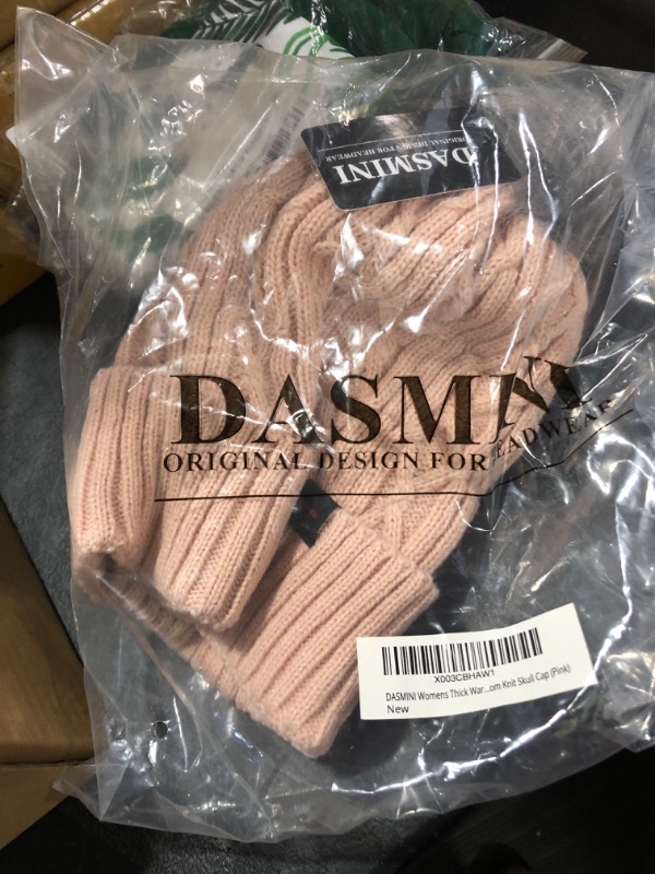 Photo 2 of DASMINI Winter Hats for Women Knit Beanie Stocking Caps with Warm Fleece Lining Removable Faux Fur pom Beanie Only:pink