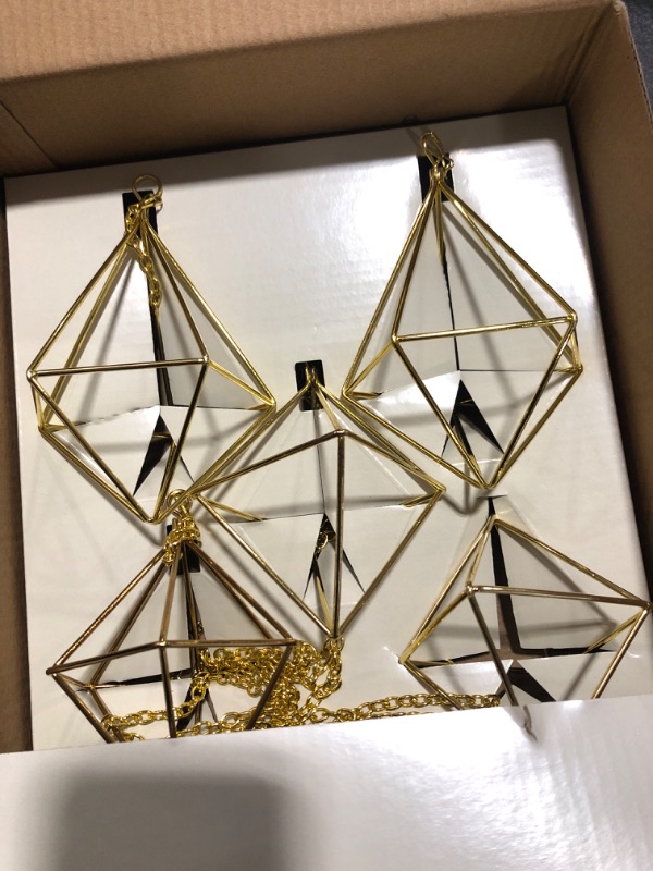 Photo 2 of  Air Plant Holders w/ Hooks & Chains - Indoor Air Plants and Holders Sets , Freestanding & Wall Hanging Planters - 5 Geometric Shapes Air Plant Holder - Hanging Air Plant Holder