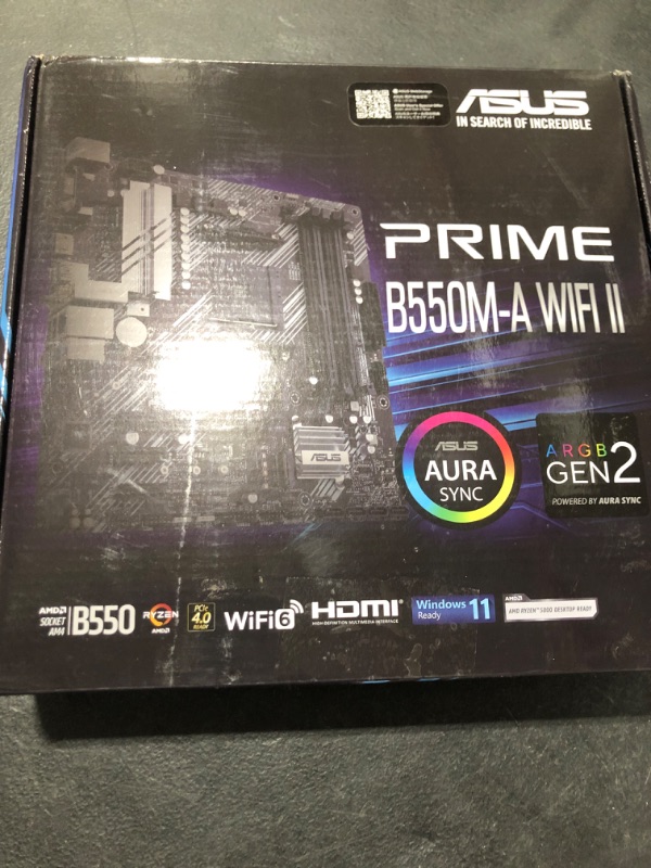 Photo 4 of ASUS Prime B550M-A WiFi II AMD AM4 (3rd Gen Ryzen™) Micro ATX Motherboard (PCIe 4.0, WiFi 6, ECC Memory, 1Gb LAN, HDMI 2.1/D-Sub, 4K@60HZ, Addressable Gen 2 RGB Header and Aura Sync)