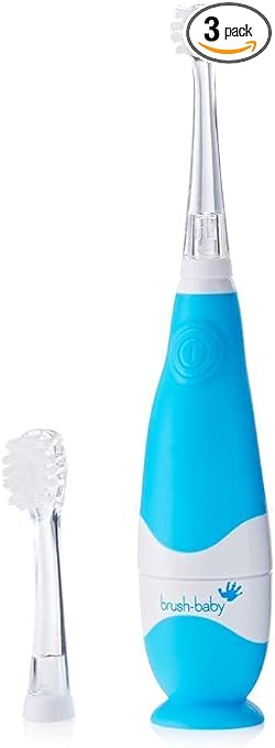 Photo 1 of brush-baby BabySonic Infant and Toddler Electric Toothbrush for Ages 0-3 Years - Smart LED Timer and Gentle Vibration Provide a Fun Brushing Experience - Includes 2 Sensitive Brush Heads (Blue)