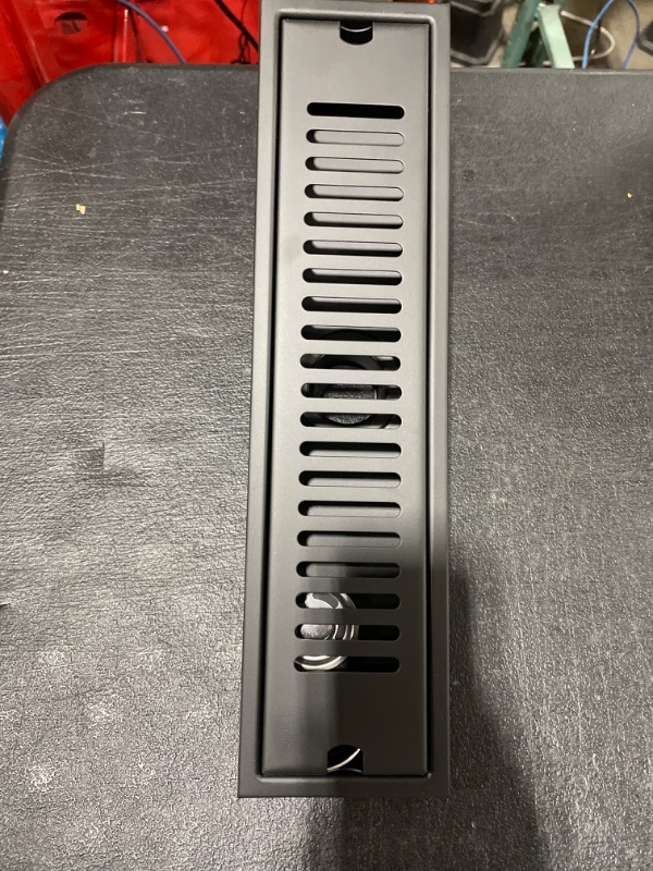 Photo 2 of 15.7 Inch Rectangular Linear Shower Floor Drain Accessories with Capsule Pattern Grate Removable, SUS 304 Stainless Steel Matte Black(size:Matte Black)