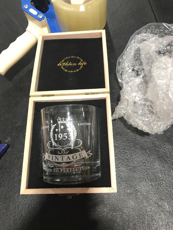 Photo 2 of LIGHTEN LIFE 70th Birthday Gifts for Men 12 oz,1953 Whiskey Glass in Valued Wooden Box,Whiskey Bourbon Glass for 70 Years Old Dad,Husband,Friend,70th Birthday Decorations for Men