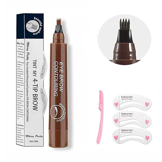 Photo 1 of 4 Point Eyebrow Pencil Waterproof Eye Makeup, Eyebrow Kits with 3 Eyebrow Stencil, 1 Brow Razor#082502 (1# Light brown)
