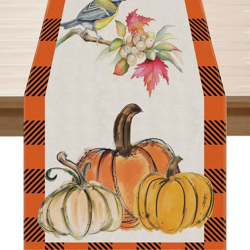 Photo 1 of 
BOTB LIHM Pumpkin Cardinal Bird Fall Table Runner Autumn Table Decoration 13x72 Inches Long Burlap for Home Kitchen Dining Dinner Indoor Outdoor Party