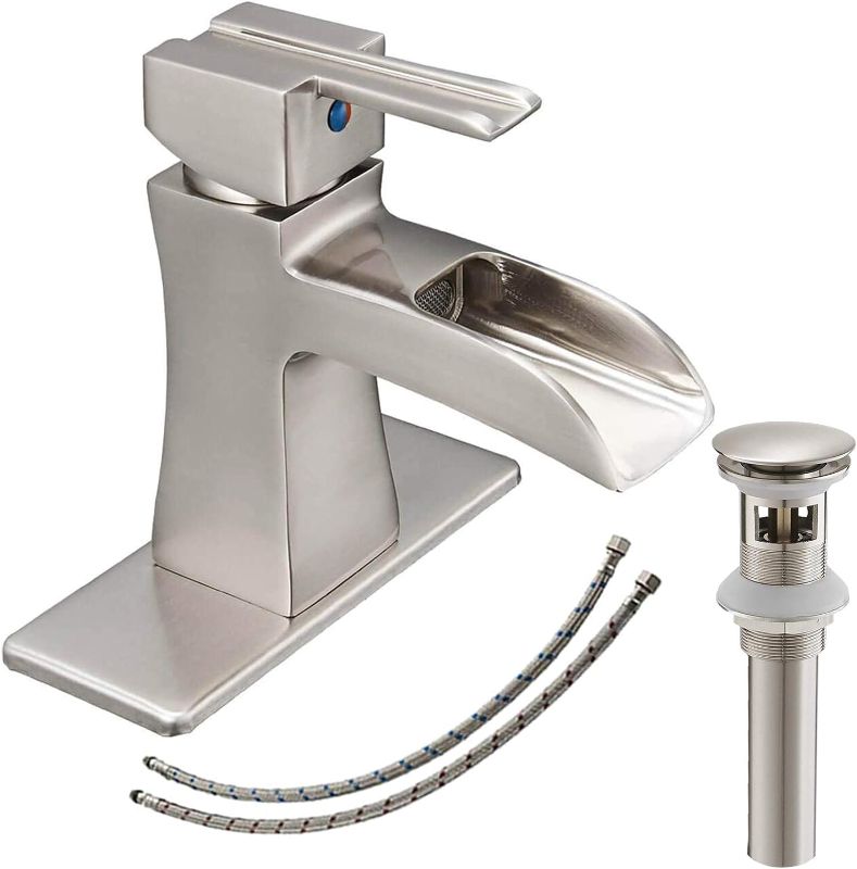 Photo 1 of 
BATHLAVISH Bathroom Faucet Brushed Nickel, Waterfall Bathroom Sink Faucet, Single Hole Bathroom Faucet, Single Handle Lavatory Vanity Modern Basin Mixer