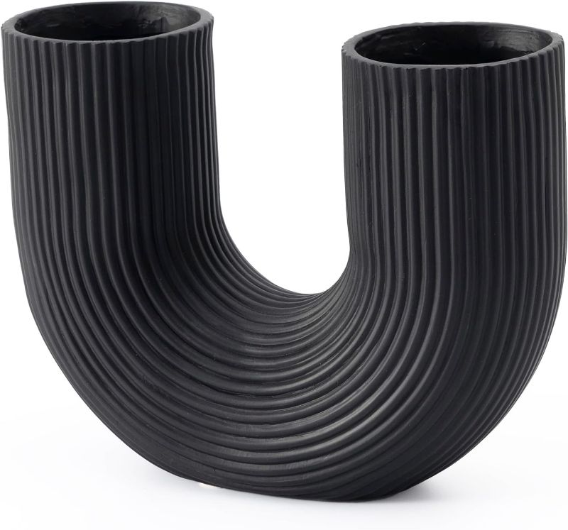 Photo 1 of 
AMOIENSIS Black Vase for Centerpieces, U-Shaped Decorative Vase, Black Accent Home Decoration(Black)