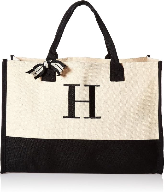 Photo 1 of 
Mud Pie Classic Black and White Initial Canvas Tote Bags (H), 100% Cotton, 17" x 19" x 2"