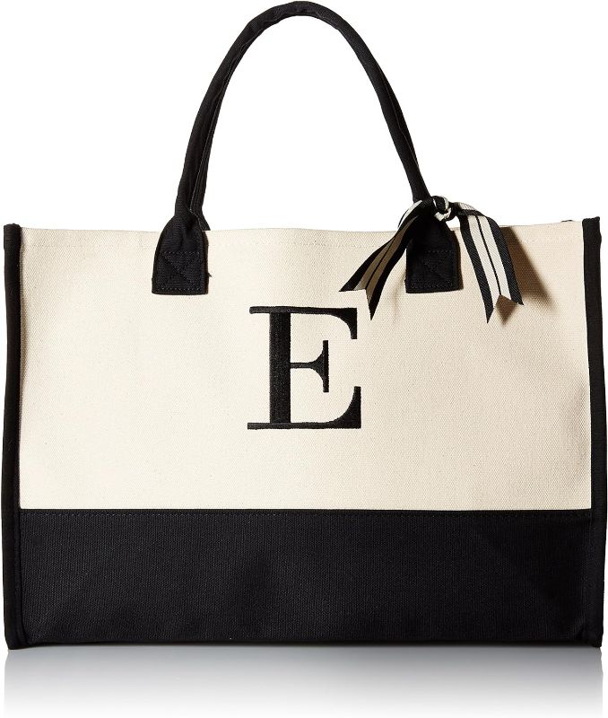 Photo 1 of 
Mud Pie Classic Black and White Initial Canvas Tote Bags (E), 100% Cotton, 17" x 19" x 2"