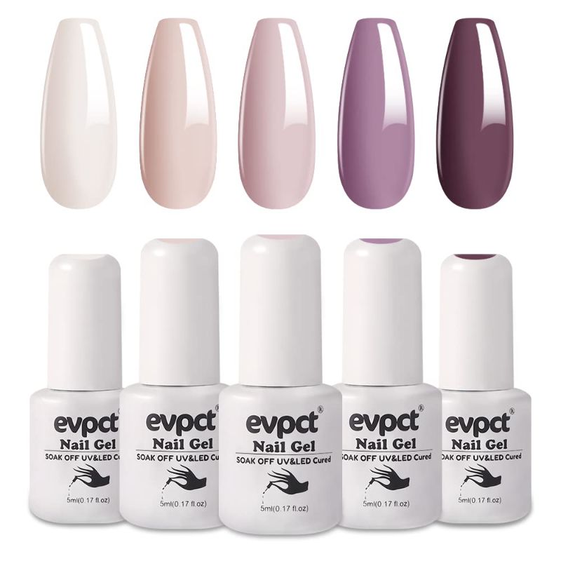 Photo 1 of 
evpct Gel Nail Polishes Nude colors 5Pcs Set,5 Colors Clear Brown Nude White Beige Natural Mauve Soak off UV LED Cured Summer Winter Gel Nail Gel Polish Kit.