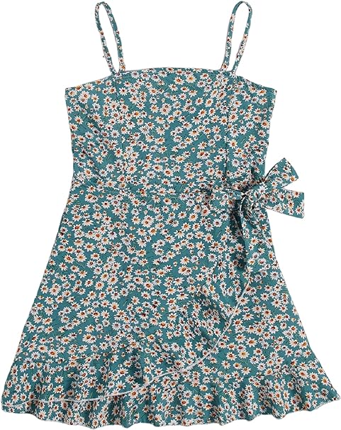 Photo 1 of 9Y SOLY HUX Girl's Spaghetti Strap Dress Floral Print Sleeveless Summer Beach Casual Sundress A-line Mini Dresses