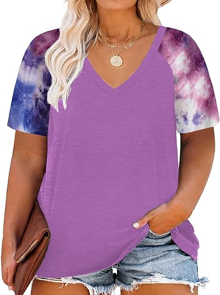 Photo 1 of 2XL ALLOEGT Plus Size Tops for Women Raglan Short Sleeve Shirts Summer Casual Tee