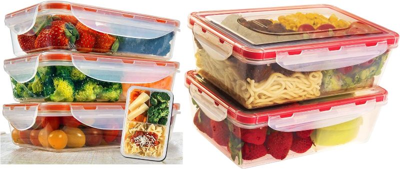 Photo 1 of A2S Protection Meal Containers 5 pack - Bento Lunch Box 3pcs set 24oz & Bento Lunch Box 2pcs set 40,5 oz Meal Prep Containers Microwavable - BPA Free - External Leak Proof