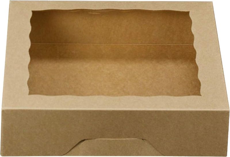 Photo 1 of [15pcs]10inch Natural Kraft Bakery Pie Boxes with PVC Windows,Large Cookie Box 10x10x2.5inch Pack of 15 (Brown, 15)