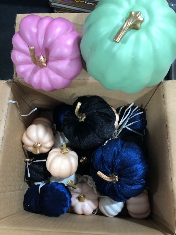 Photo 2 of 20 PCS Velvet Pumpkins for Decorating, Blue Pink Black White Foam Artificial Pumpkins for Fall Table Decor, Rustic Fall Harvest, Pumpkin Decorations for Thanksgiving, Home Table Centerpieces, Wedding 