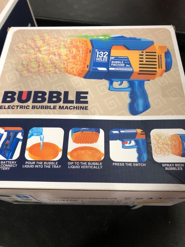 Photo 2 of 132 Holes Bubble Machine Gun - 2023 Upgraded Light Up Bubble Bazooka with Bubble Solution Electric Cannon Gun Blaster Bubbles Maker, Summer Outdoor Toys Gift for Birthday Wedding Party (Blue) 132 Holes Blue