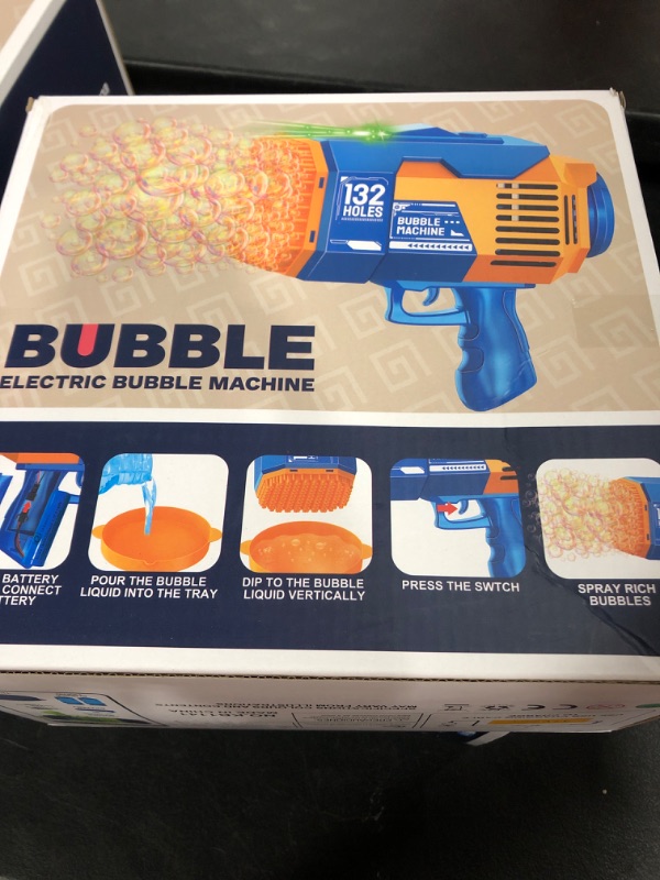 Photo 2 of 132 Holes Bubble Gun Toys, Rocket Launcher Bubble Blower Toy, Portable Bubble Machine with Colorful Light, Big Bubble Maker for Outdoor Indoor Games, Bubbles Machine for Wedding Birthday Gifts (Blue) 132hole-blue