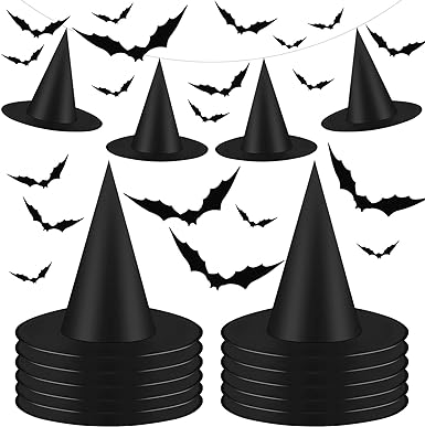 Photo 1 of 12 Pieces Halloween Witch Hats Decorations Costume Accessories, Witch Caps Fancy 20 Pieces Bats 3D Wall Decorations Stickers for Halloween Yard Party Favor (black)
