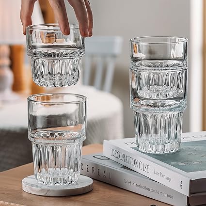 Photo 1 of 
Buaic Drinking Glasses, 2 Pack 12oz Highball Glasses & 2 Pack 8 oz Espresso Mugs Clear Water Glasses Set of 4, Stackable Drinking Tumbler Glass Cups For Coffee, Juice, Beer, Iced Tea, Cocktails
