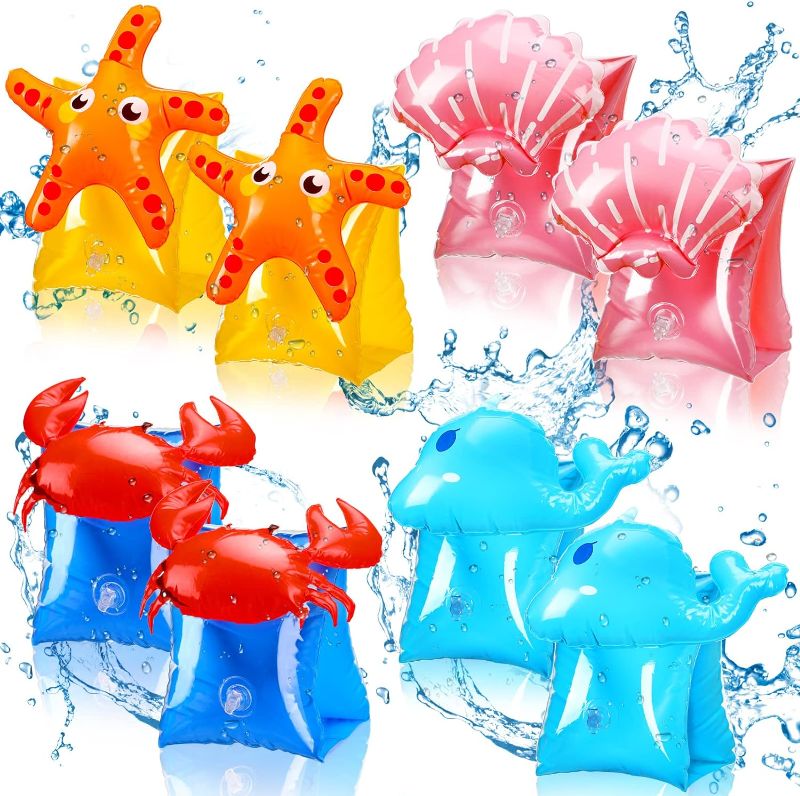 Photo 1 of 8 Pieces Swim Arm Floaties for Kids Inflatable Swim Armbands Swim Floater Sleeves Swimming Arm Float Rings for Toddler Boys Girls