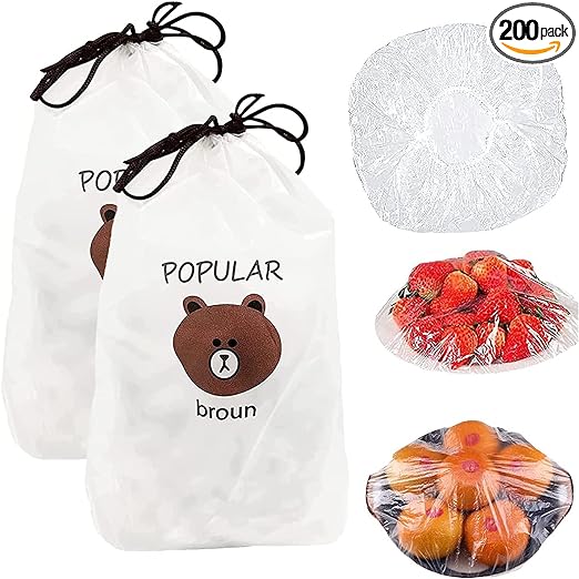 Photo 1 of 200Pcs Elastic Fresh Keeping Bags, Stretch Plastic Wrap Bowl Covers Food Storage Covers Alternative to Foil for Family Outdoor Picnic Universal Kitchen Wrap Seal Caps 