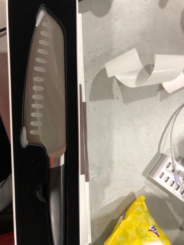 Photo 2 of Yimikia Santoku Knife, 7 Inch Utility Knife Kitchen, Professional 5 Layer Clad Steel Japanese Chef Knifes Cutting Knives with Gift Box, Elegant Ebony Wood Handle 7" Santoku Knife