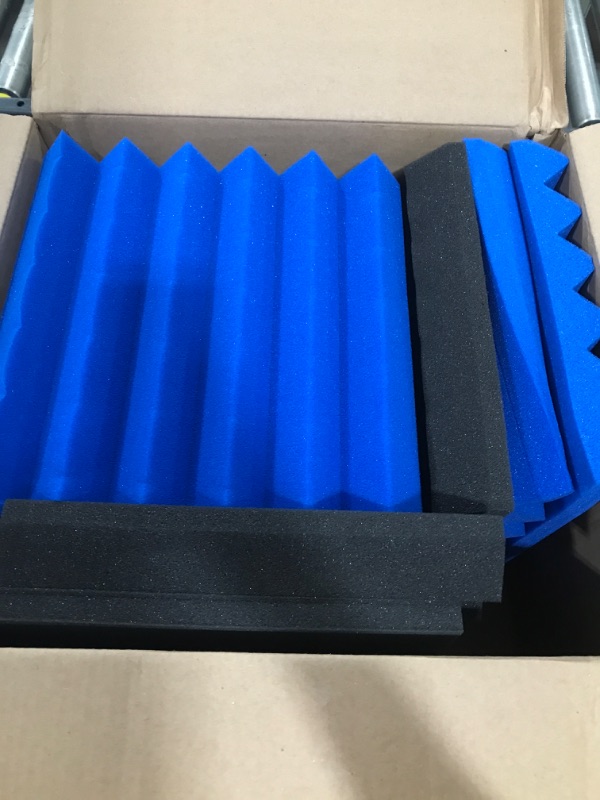 Photo 2 of 12 Pack Wedge BLUE/Black Acoustic Soundproofing Studio Foam Tiles 2"x12"x12"