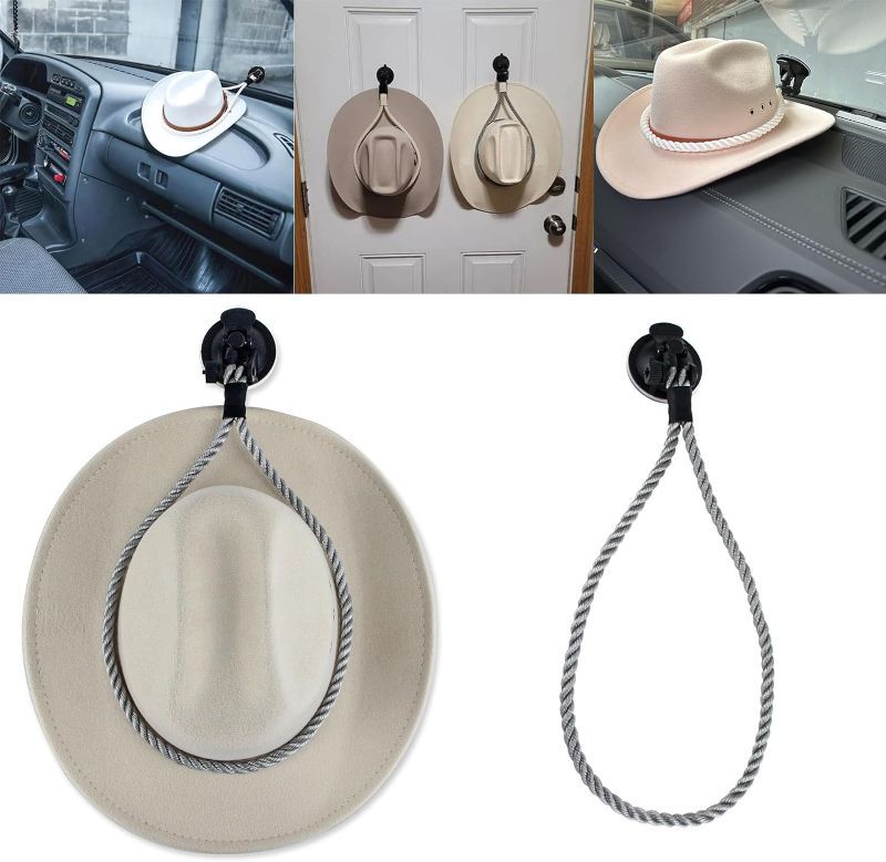 Photo 1 of FINGUOLA Cowboy Hat Holder, (Keep Hat Shape) Cowboy Hat Holder with Suction Cup, Universal Hat Holder for Car/Truck, Suitable for Car and Household (Grey)- 3 PACK