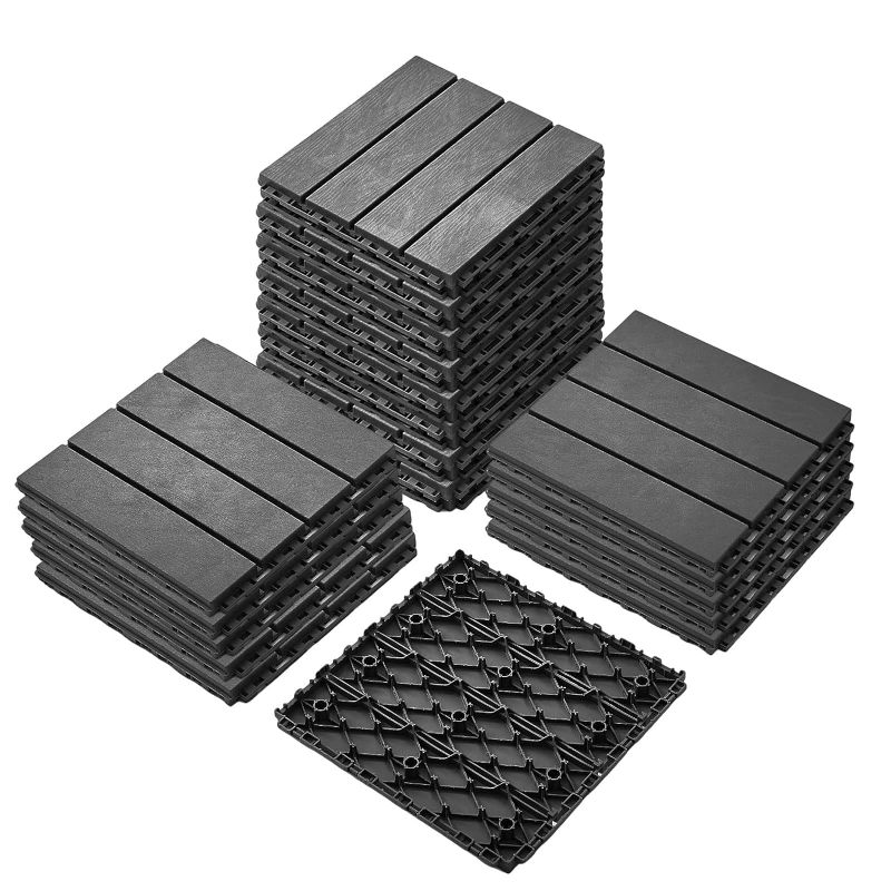 Photo 1 of 38 sq. ft Interlocking Deck Tiles, 12"x12" 38PCS Composite Plastic Imitation Wood Decking Tiles for Patio Decor, Attic DEK, Bathroom, Outside Flooring Panels, Dark Grey