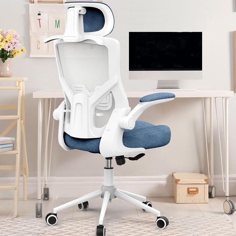 Photo 1 of FOKESUN Ergonomic Office Chair, High Back Executive Task Computer Chairs with Coat Hanger & Lumbar Support, Flip-up Armrest, Office Chair with Tilt& Lock Function (Sky Blue)
