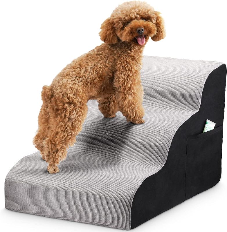 Photo 1 of 3 Tiers Foam Dog Stairs, Non-Slip Dog Steps with Removable Washable Stair Cover, Ladder for High Bed and Couch, for Older Dogs, Cats, Small Pets