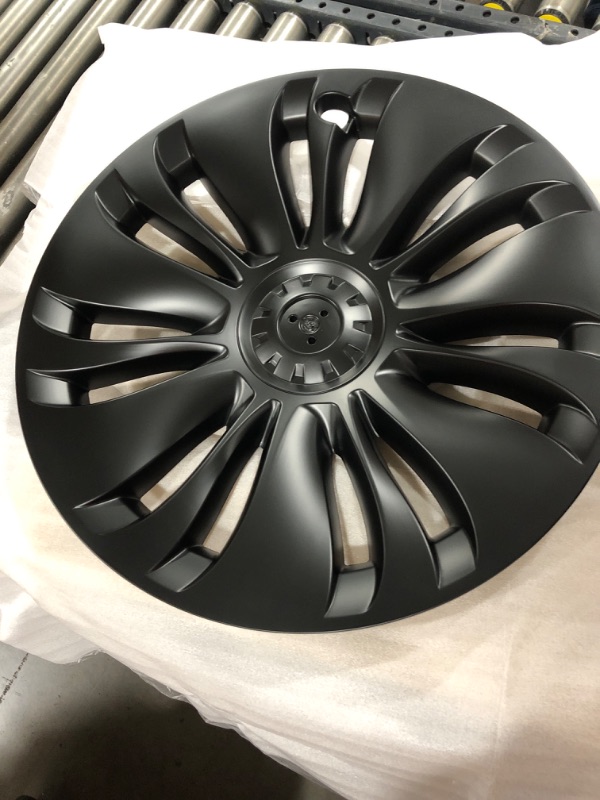 Photo 2 of Klutchtech Tesla Model Y Hubcaps - 19 Inch Gemini Wheel Covers Replacement Tesla Wheel Caps 19'' Überturbine Wheel Hub Caps Compatible with Tesla Model Y Accessories 2021-2023 (Matte Black - 4 Pack)