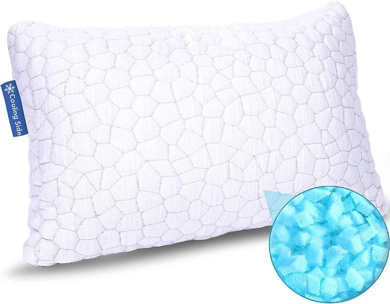 Photo 1 of  QUTOOL Shredded Memory Foam Pillows for Sleeping Cooling Bamboo Pillow with Adjustable Loft Bed Pillows for Side and Back Sleepers Washable Removable Derived Rayon Cover Queen Size (1-Pack) 