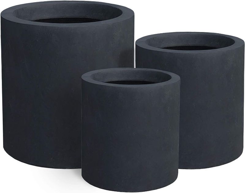Photo 1 of  Kante 9.8",12.6",15.7" DiaConcrete Outdoor Modern Cylindrical Planters Set of 3, Charcoal 