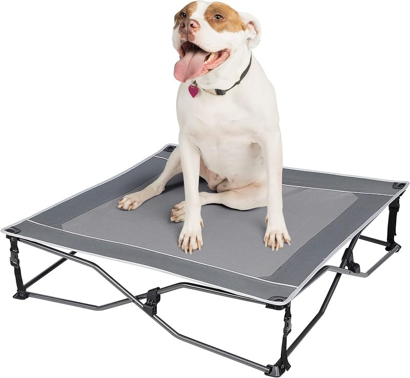 Photo 1 of  TIMBER RIDGE Breathable Mesh Elevated Dog Bed, Portable Folding Dog Cots Bed for Medium Dogs, Raised Dog Bed with No-Slip Feet, Indoor Outdoor Use for Cool Sleep and Travel, Grey 