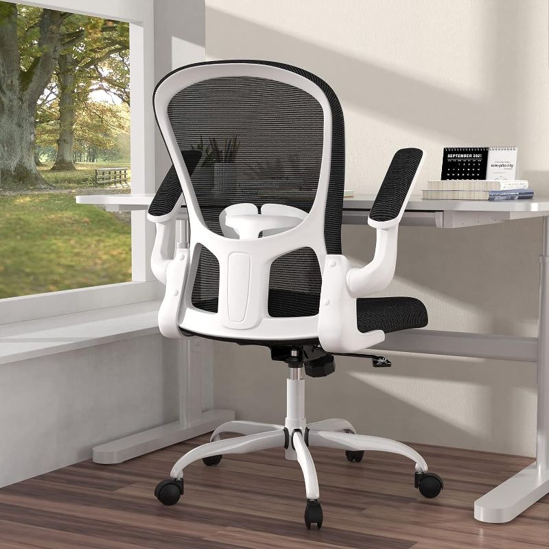 Photo 1 of Limited-time deal: Ergonomic Office Chair, Comfort Swivel Home Office Task Chair, Breathable Mesh Desk Chair, Lumbar Support Computer Chair with Flip-up Arms and Adjustable Height 