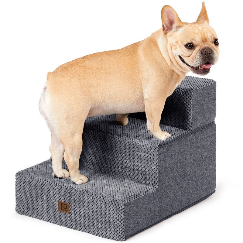 Photo 1 of  EHEYCIGA Dog Stairs for Small Dogs, 3-Step Dog Stairs for High Beds and Couch, Folding Pet Steps for Small Dogs and Cats, and High Bed Climbing, Non-Slip Balanced Dog Indoor Step, Grey, 3 Steps 