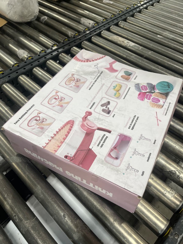 Photo 1 of 48 Needles Knitting Machines with Row Counter, Smart Knitting Round Loom for Adults/Kids, Knitting Board Rotating Double Knit Loom Machine Kits Pink White 48 Needles