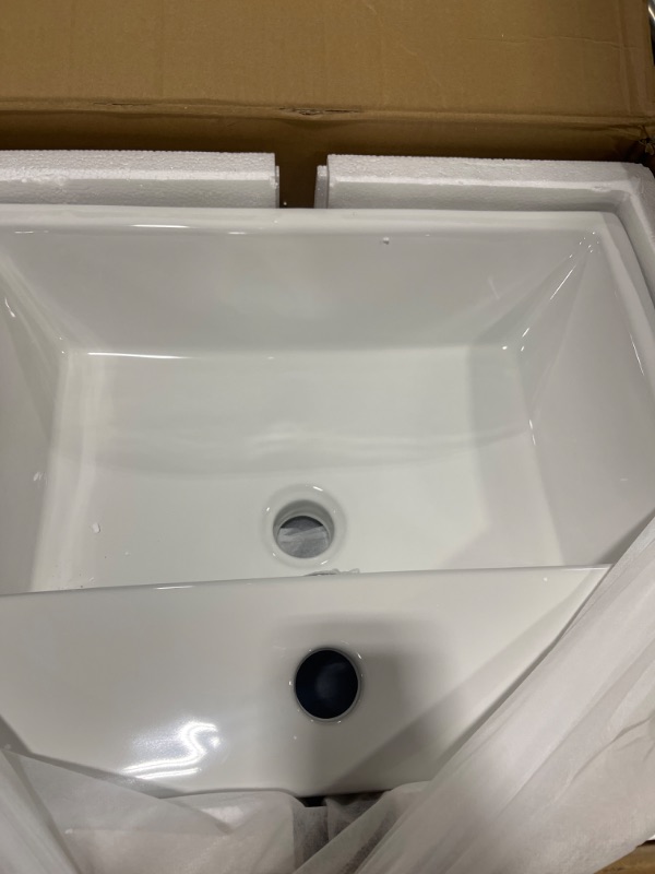 Photo 3 of 21 Floating Bathroom Sink- Lepuday 21"x16" White Rectangle Vessel Sink Porclain Ceramic Wall Mounted Art Basin with Overflow 21"x16" White-Faucet Hole