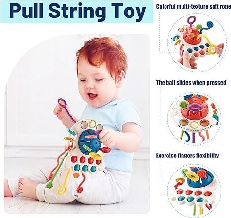 Photo 1 of 6 in 1 Baby Toys 6 to 12 Months, Montessori Toys for Babies 6-18 Months, Pull String Baby Teething Toys