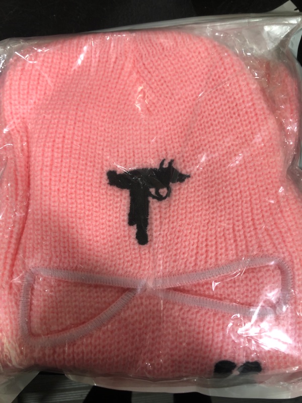 Photo 2 of 3 Hole Full Face Mask Winter, Outdoor Sports Full Face Cover, Knitted Balaclava Face Mask Men Pink, 6 1/8
