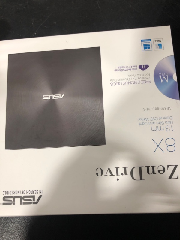 Photo 1 of ASUS ZenDrive Ultra Slim USB 2.0 External 8X DVD Optical Drive +/-RW with M-Disc Support for Windows and Mac and Nero BackItUp for Android Devices (SDRW-08U7M-U/BLK/G/AS),Black