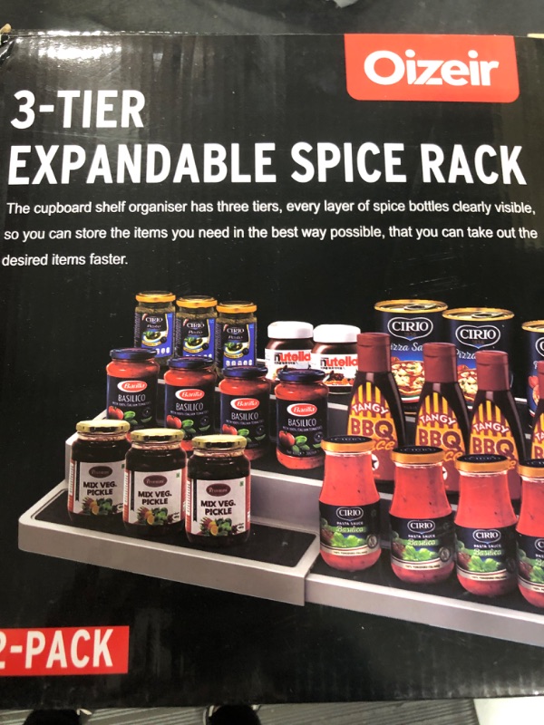 Photo 2 of 3–Tier Expandable Spice Rack - Adjustable Length, Stability with Non-Skid Shelf, Three Tiers for Easy Visibility, Organizer for Kitchen Cabinet, Pantry or Countertop. (2-Pack)