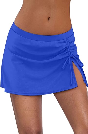 Photo 1 of Byoauo Women's Swim Skirt Solid Ruched Swimsuits Side Slit Pull Tie Bikini Bottom- SMALL 
