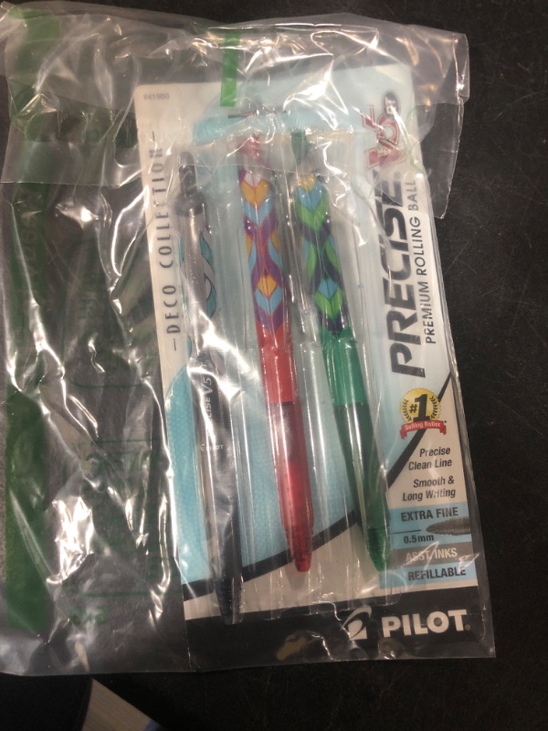 Photo 2 of Pilot, Precise V5 RT Deco Collection Refillable & Retractable Liquid Ink Rolling Ball Pens, Extra Fine Point 0.5 mm, Black/Blue/Red/Green/Purple, Pack of 5 5-Pack