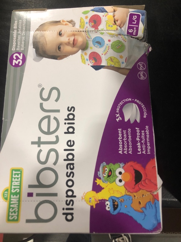 Photo 2 of Bibsters Sesame Street Large Disposable Bibs with Patented Crumb-Catcher, Leakproof Liner, and Reusable Fastener -Age 6 Months and Up 32 count (Pack of 1) Large 32 Count (Pack of 1) Multicolor