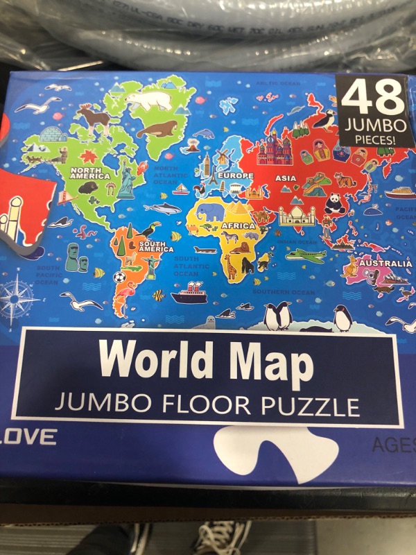 Photo 2 of Jumbo Floor Puzzle for Kids,World Map Puzzle Jigsaw Geography Puzzles,48 Piece Globe Atlas Puzzle with Continents,Puzzle for Toddler Ages 3-5,Preschool Learning Toys Gift for 4-8 Years Old