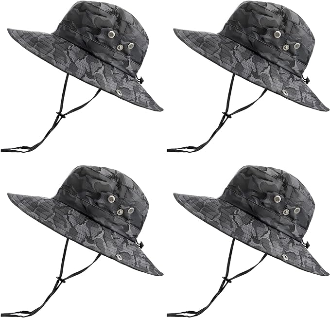 Photo 1 of 4 Packs Men Boonie Hat Camo Bucket Hat Wide Brim Fishing Hat Foldable Boonie Caps Adjustable Military Sun Hat for Summer Outdoor Fishing Hiking Garden Beaches Safari Travel
