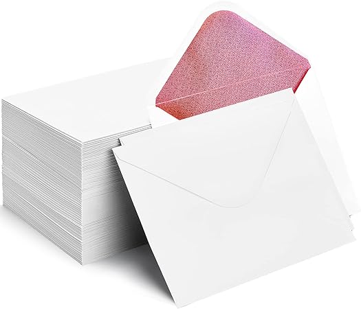 Photo 1 of Fuutreo 100 Pcs A7 Glitter Envelopes 5.35 x 7.25 Inch 150 GSM Pearlescent Foil Lined Flap Envelopes Gum Flap Enclosure Wedding Invitation Envelope for Baby Shower Graduation Birthday (Rose Gold)
